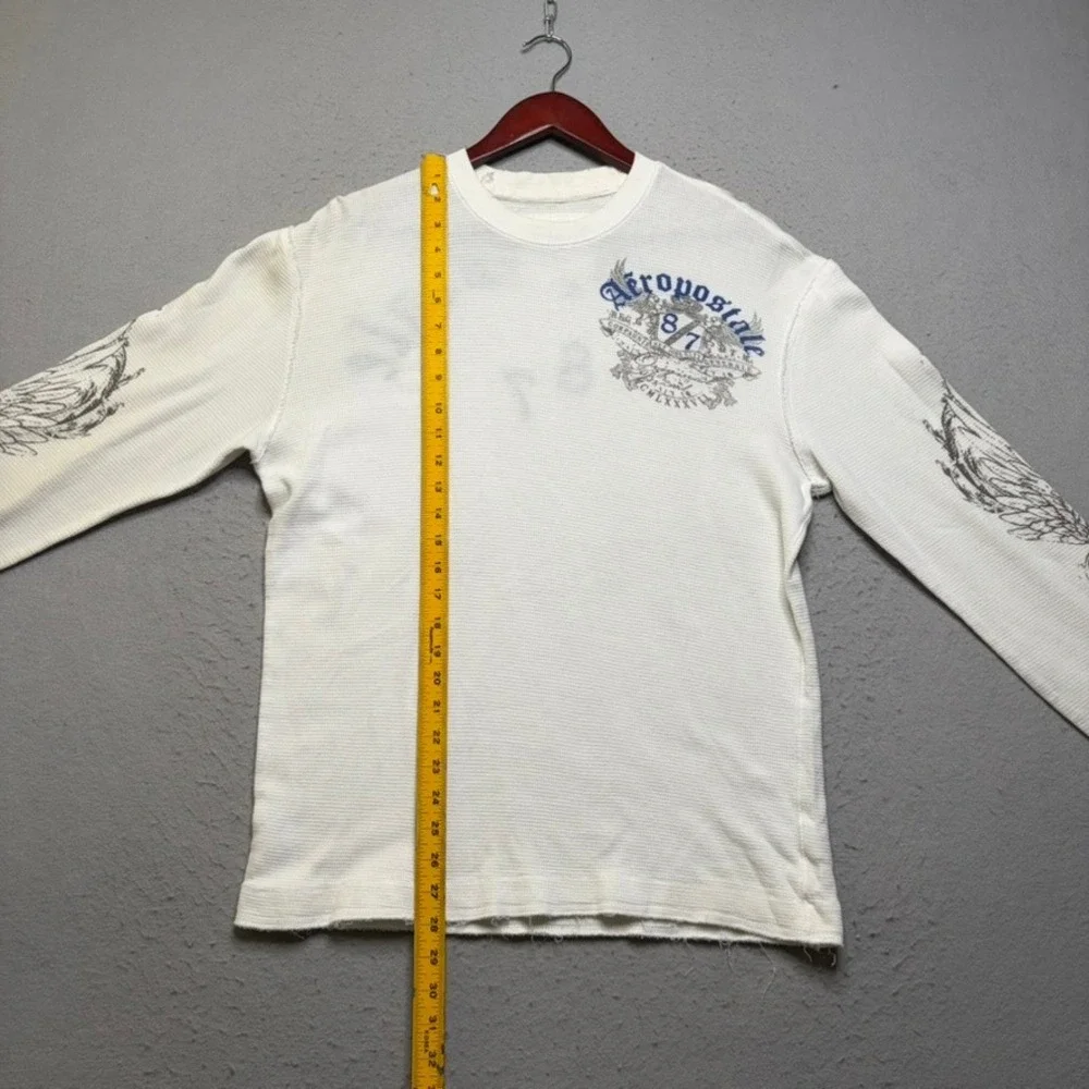 Aeropostale Thermal Shirt Mens L White Waffle Knit Graphic Y2K Rare Wing Print